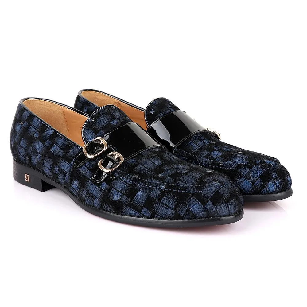 John Foster Block Double Monk Strap Blue Shoe