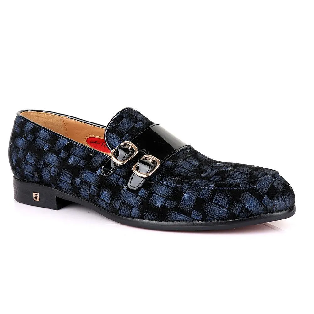 John Foster Block Double Monk Strap Blue Shoe