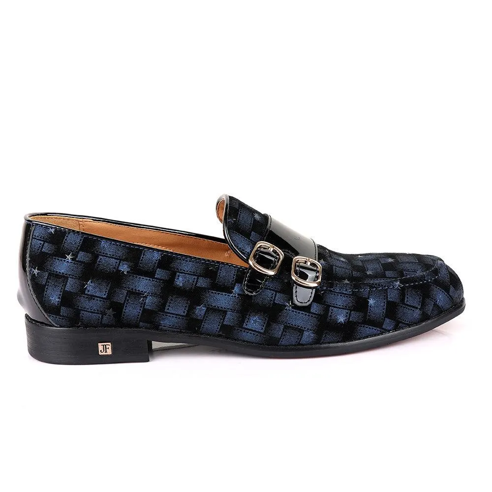 John Foster Block Double Monk Strap Blue Shoe