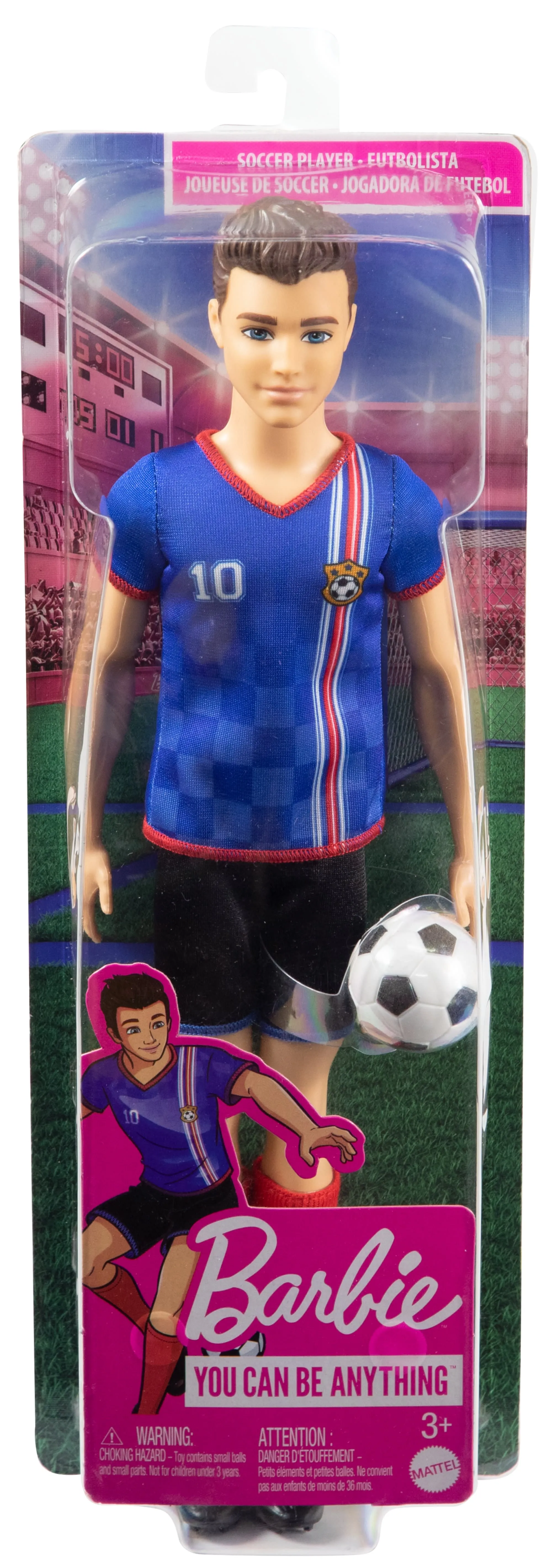 Ken Soccer Doll, Cropped Hair, #10 Uniform, Soccer Ball, Cleats, Socks, 3 & Up