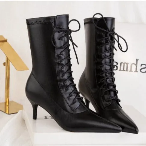 Lace-up Pointed Toes Ankle Boots