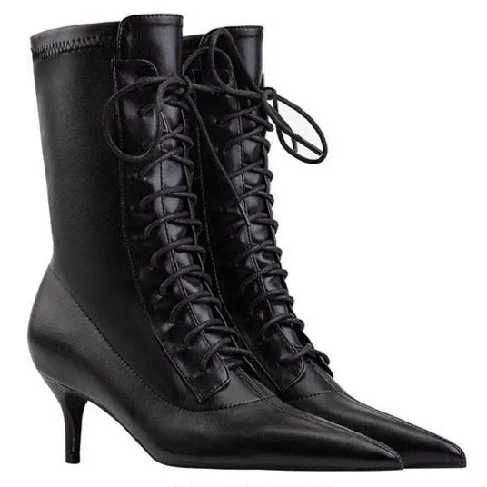 Lace-up Pointed Toes Ankle Boots