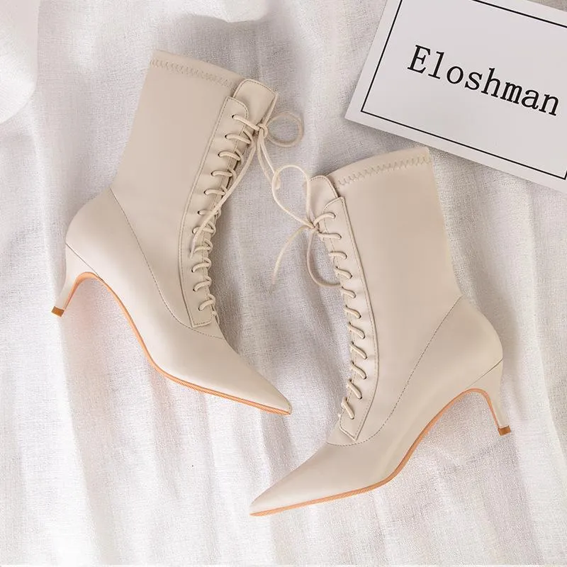 Lace-up Pointed Toes Ankle Boots