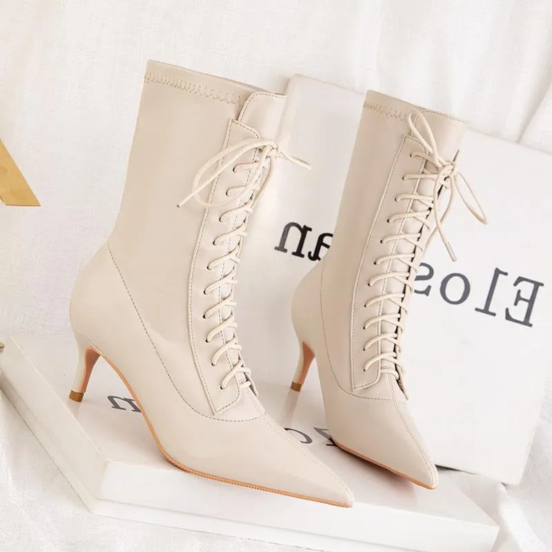 Lace-up Pointed Toes Ankle Boots