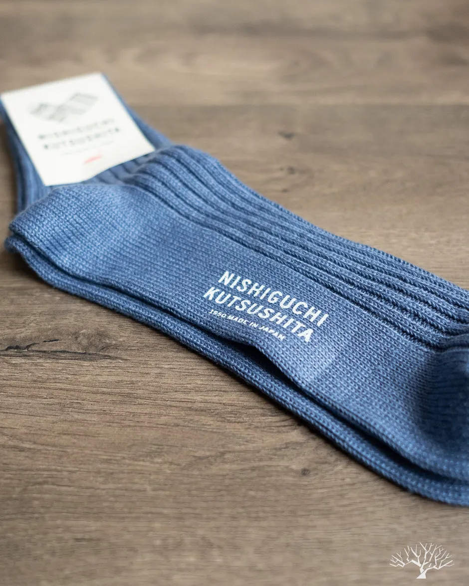 Linen Ribbed Sock - Blue