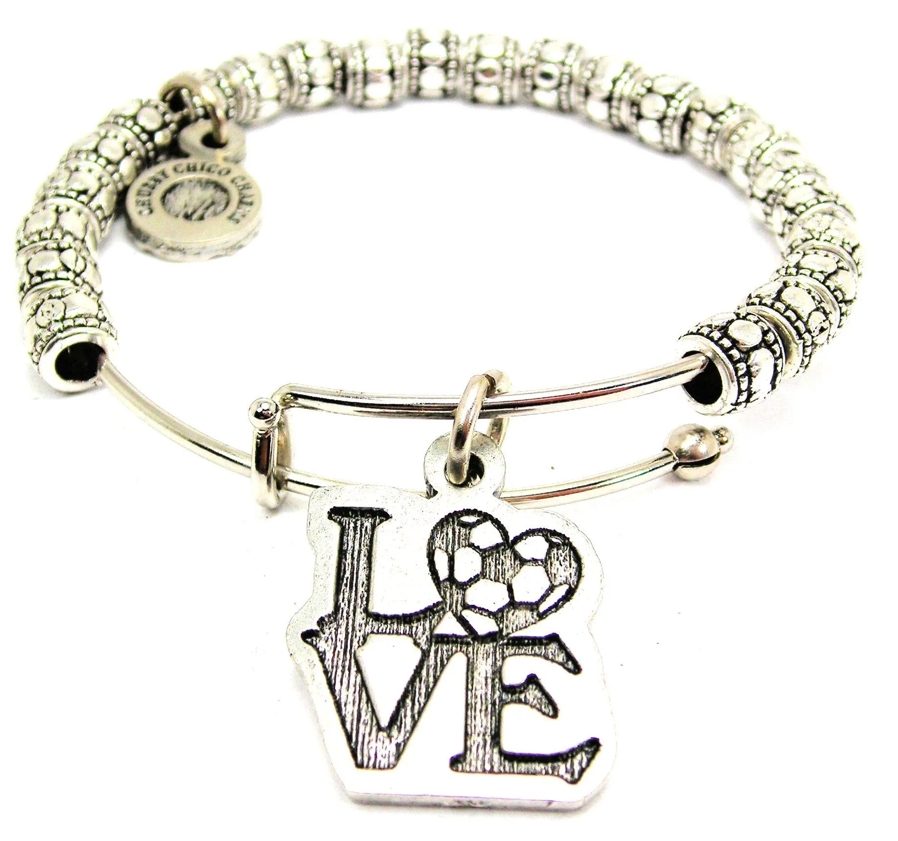 Love With Soccer Ball Metal Beaded Bracelet