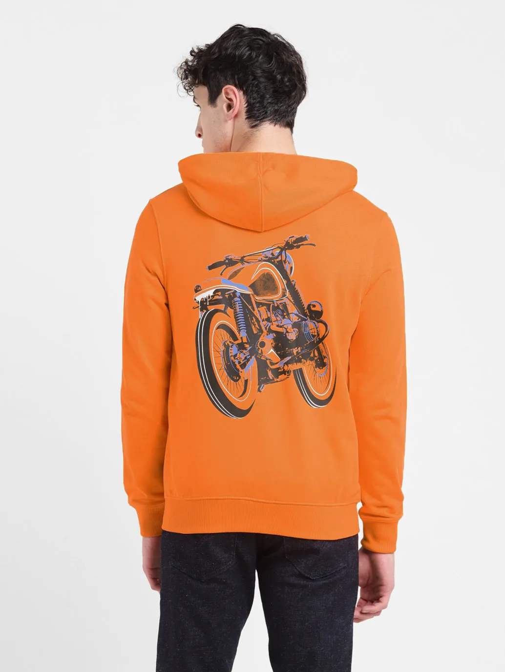 Men's Solid Orange Hooded Sweatshirt