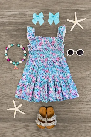 Mermaid Glitter Print Ruffle Dress