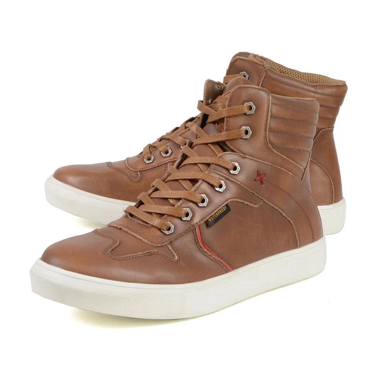 Milwaukee Leather MBM9154 Men's Cognac Leather High-Top Reinforced Street Riding Waterproof Shoes w/ Ankle Support