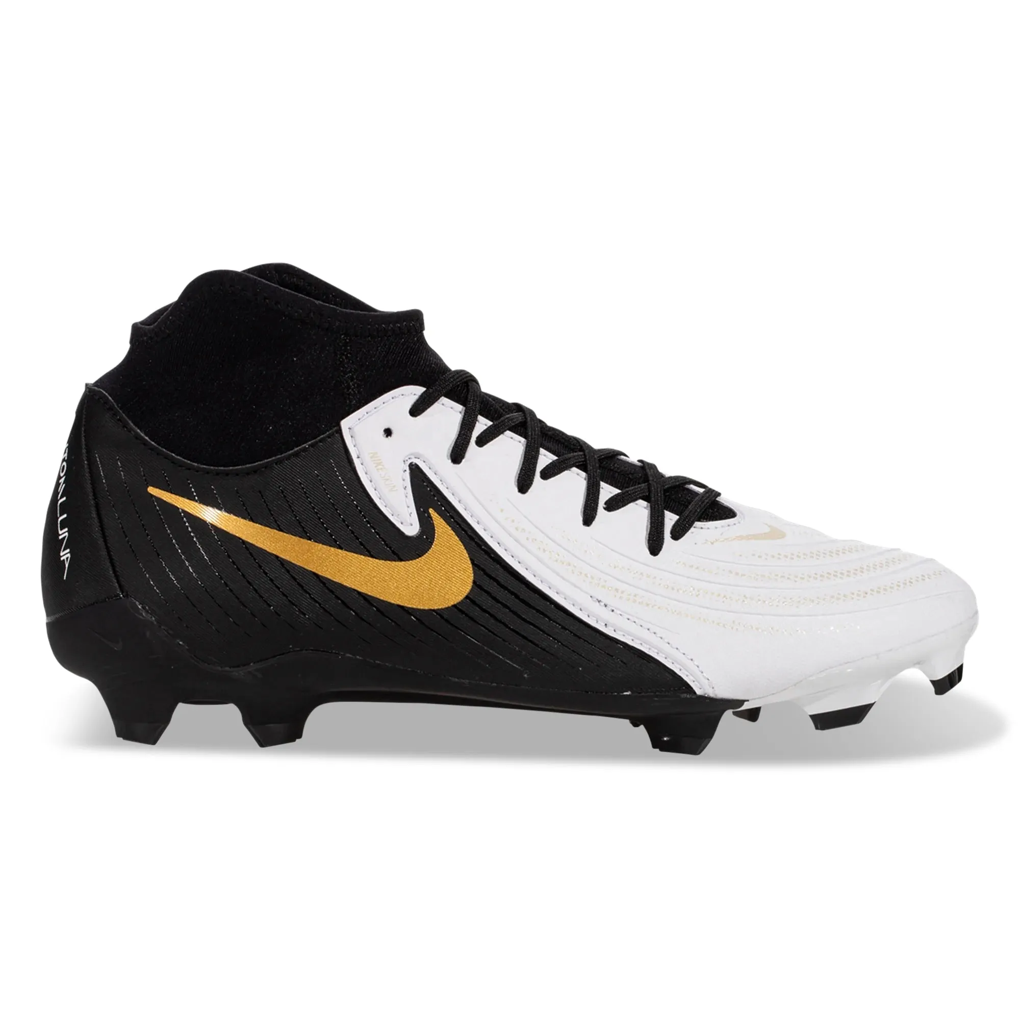 Nike Phantom Luna II Academy FG/MG Soccer Cleats (White/Black-Metallic Gold Coin)