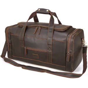 Polare 23" Full Grain Leather Travel Duffle Bag For Men 42L Duffel Bag Overnight Carry on Luggage Sport Weekender Bag