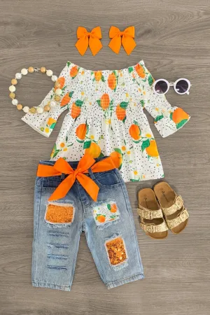 Polka Dot Floral Tangerine Capri Set