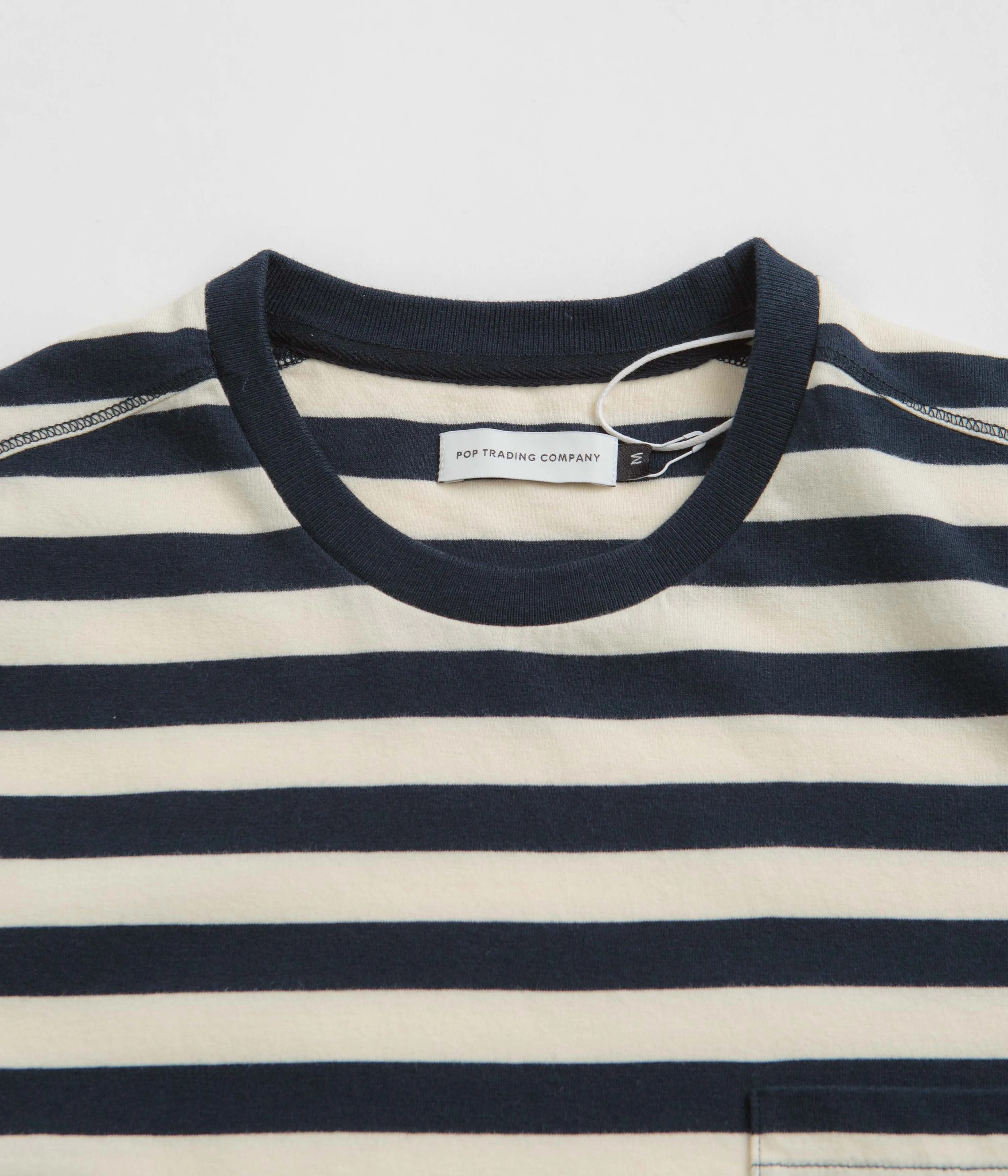 Pop Trading Company Striped Pocket T-Shirt - Navy / Off White