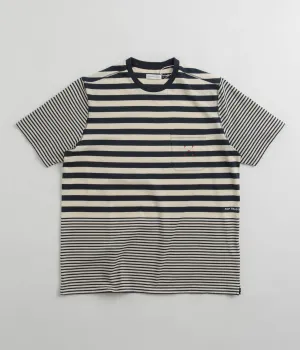 Pop Trading Company Striped Pocket T-Shirt - Navy / Off White