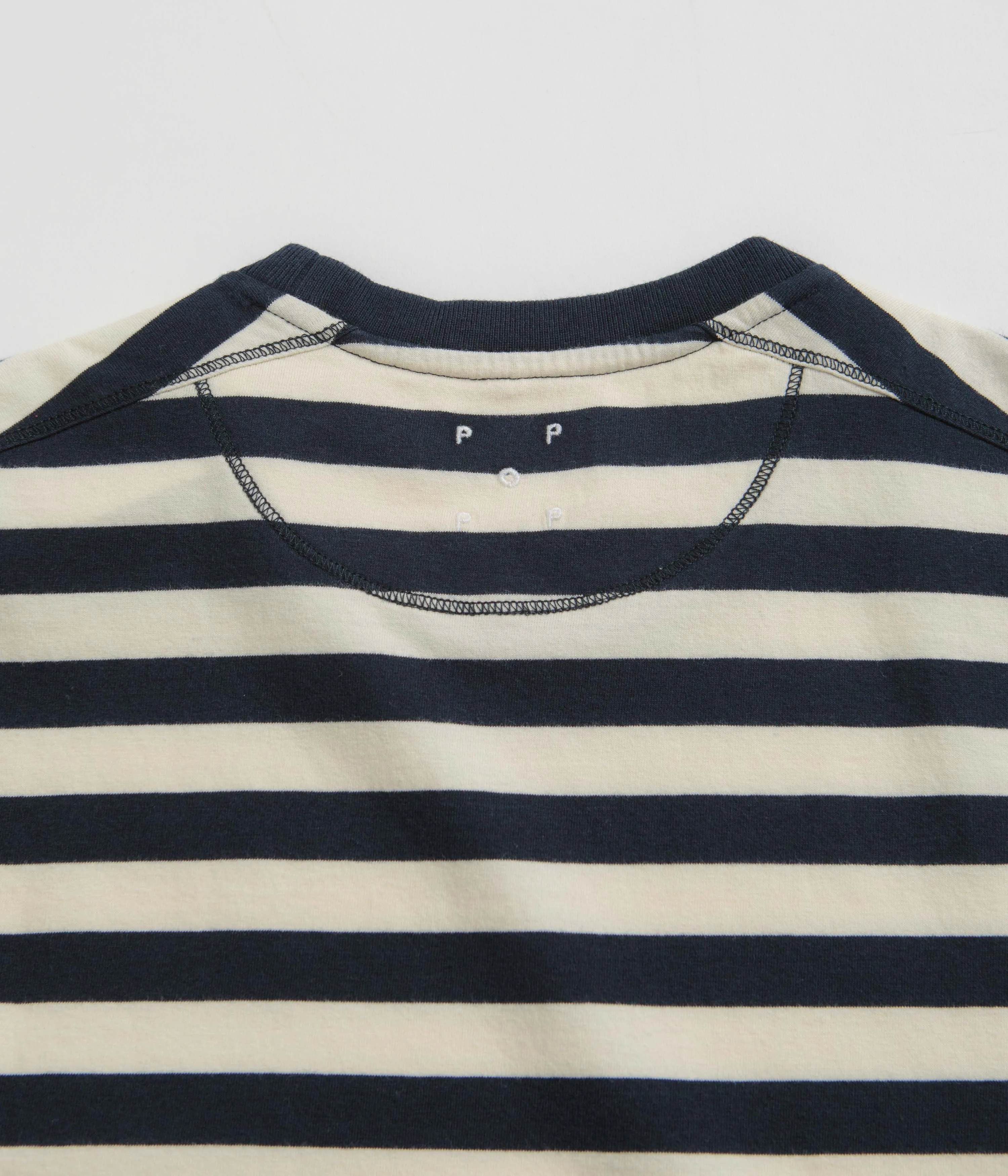 Pop Trading Company Striped Pocket T-Shirt - Navy / Off White