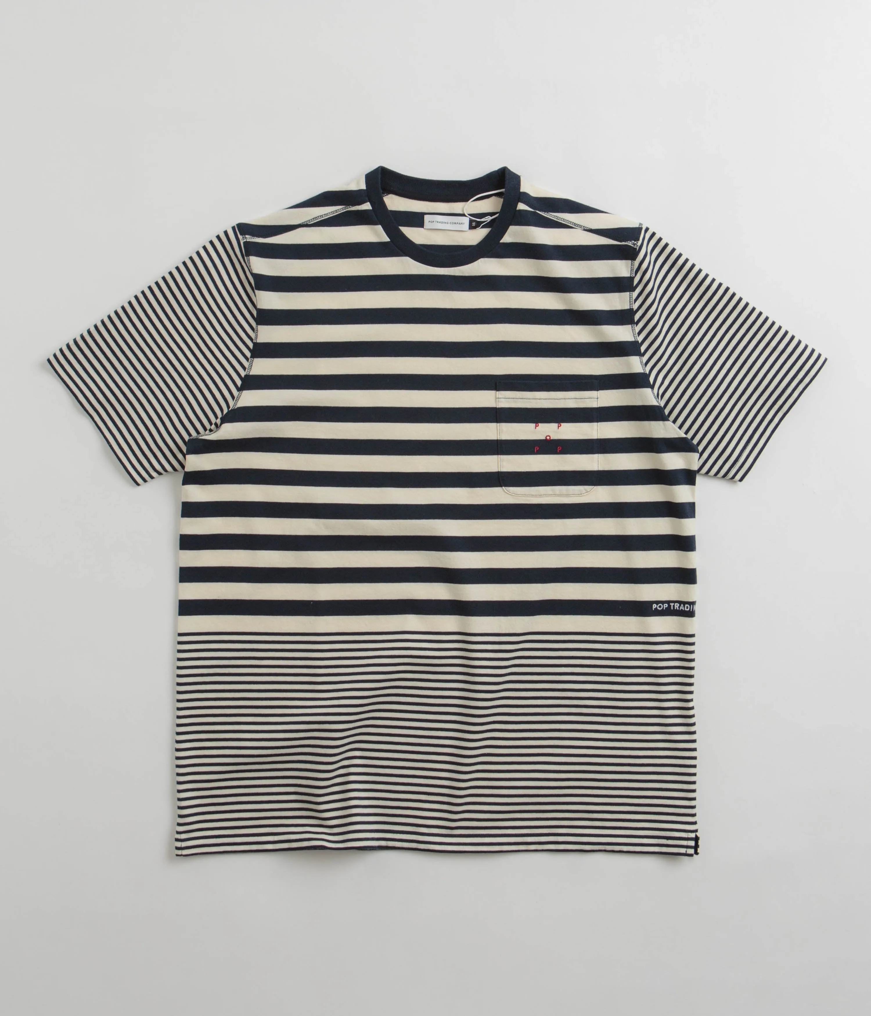 Pop Trading Company Striped Pocket T-Shirt - Navy / Off White