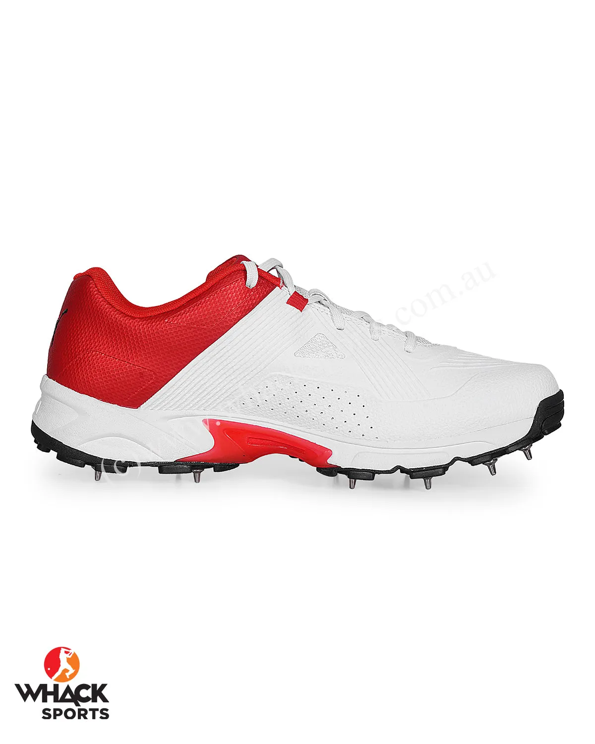 Puma 19.1 Cricket Shoes - Steel Spikes - White Black High Risk Red