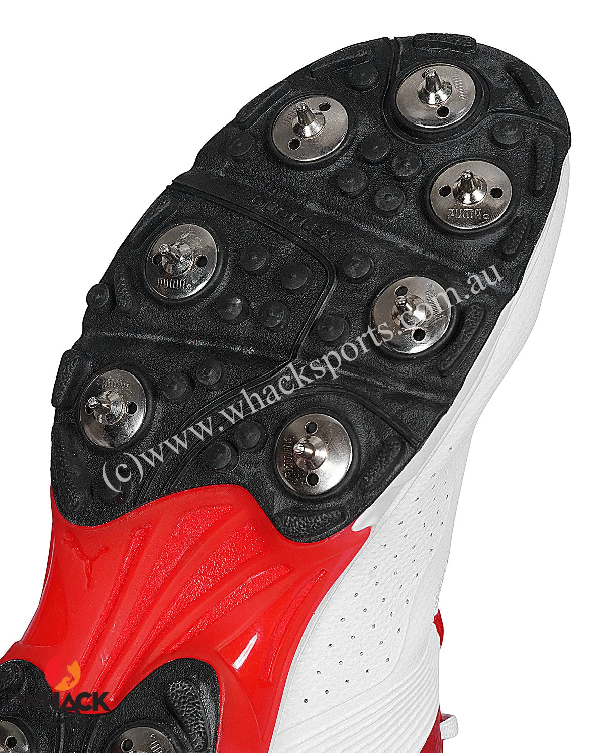 Puma 19.1 Cricket Shoes - Steel Spikes - White Black High Risk Red