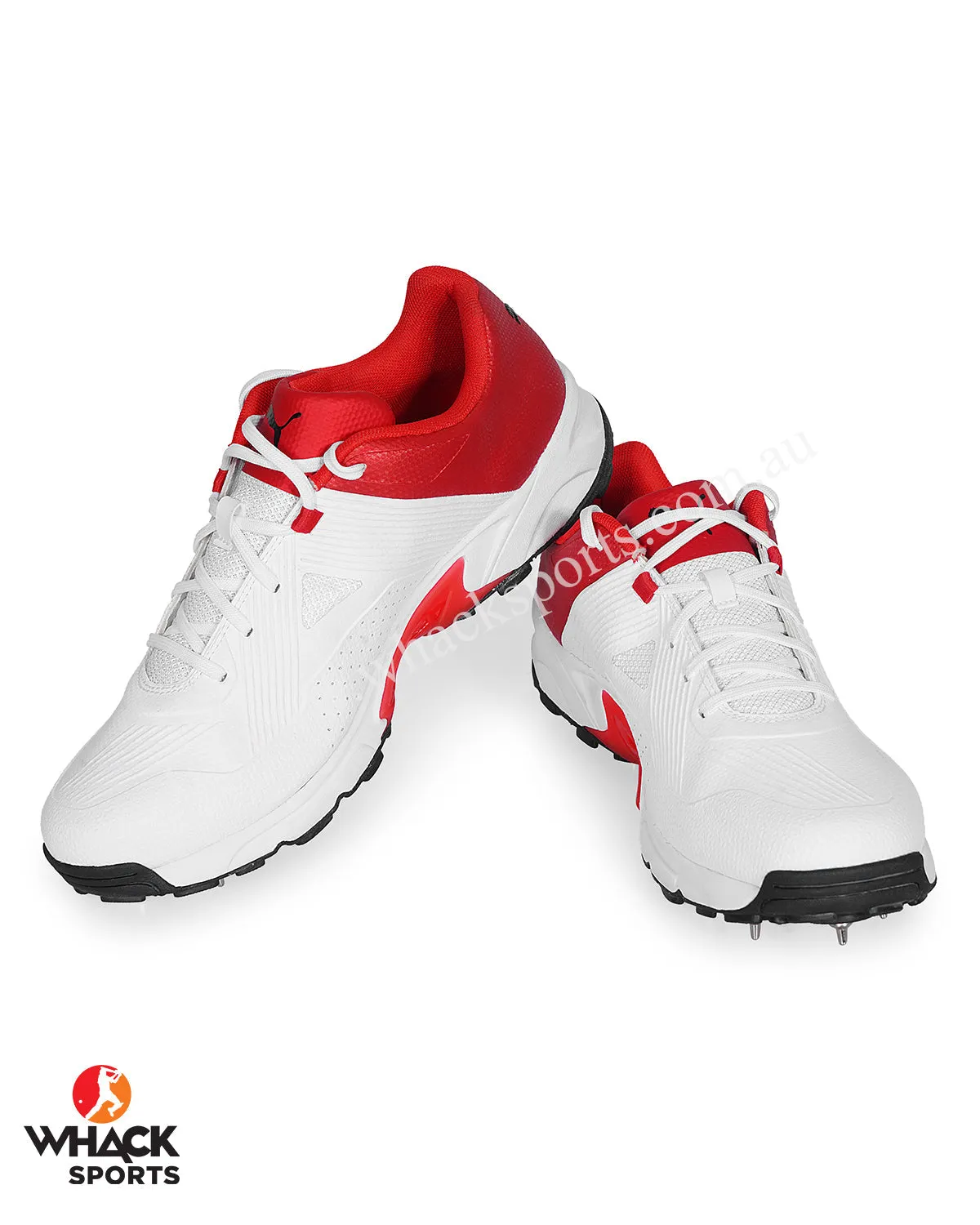 Puma 19.1 Cricket Shoes - Steel Spikes - White Black High Risk Red