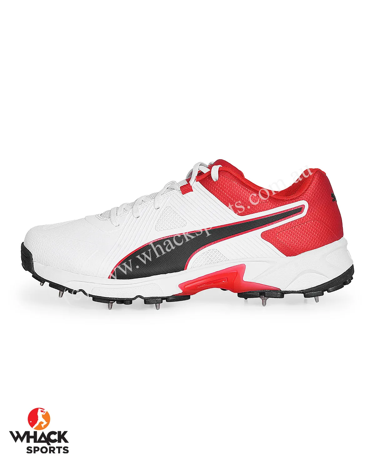 Puma 19.1 Cricket Shoes - Steel Spikes - White Black High Risk Red