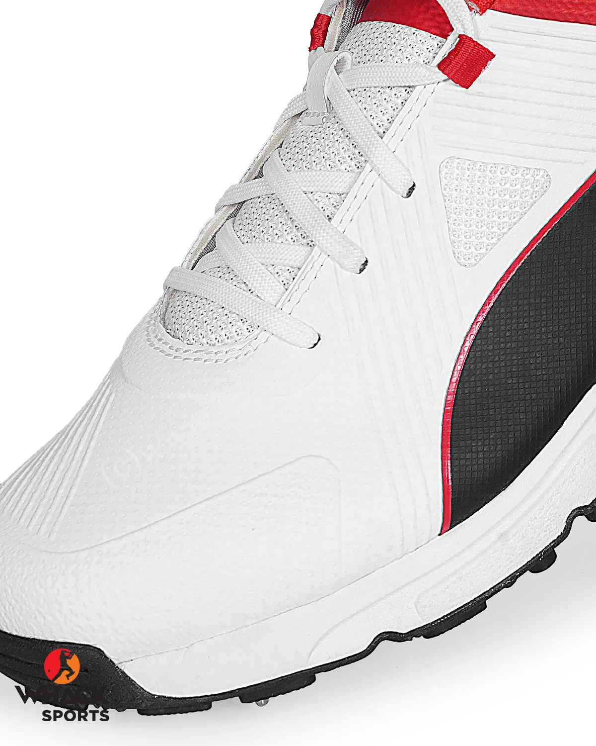 Puma 19.1 Cricket Shoes - Steel Spikes - White Black High Risk Red