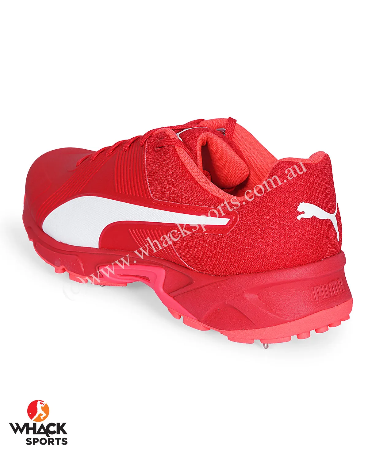 Puma 19.2 Cricket Shoes - Steel Spikes - Urban Red Sunblaze White