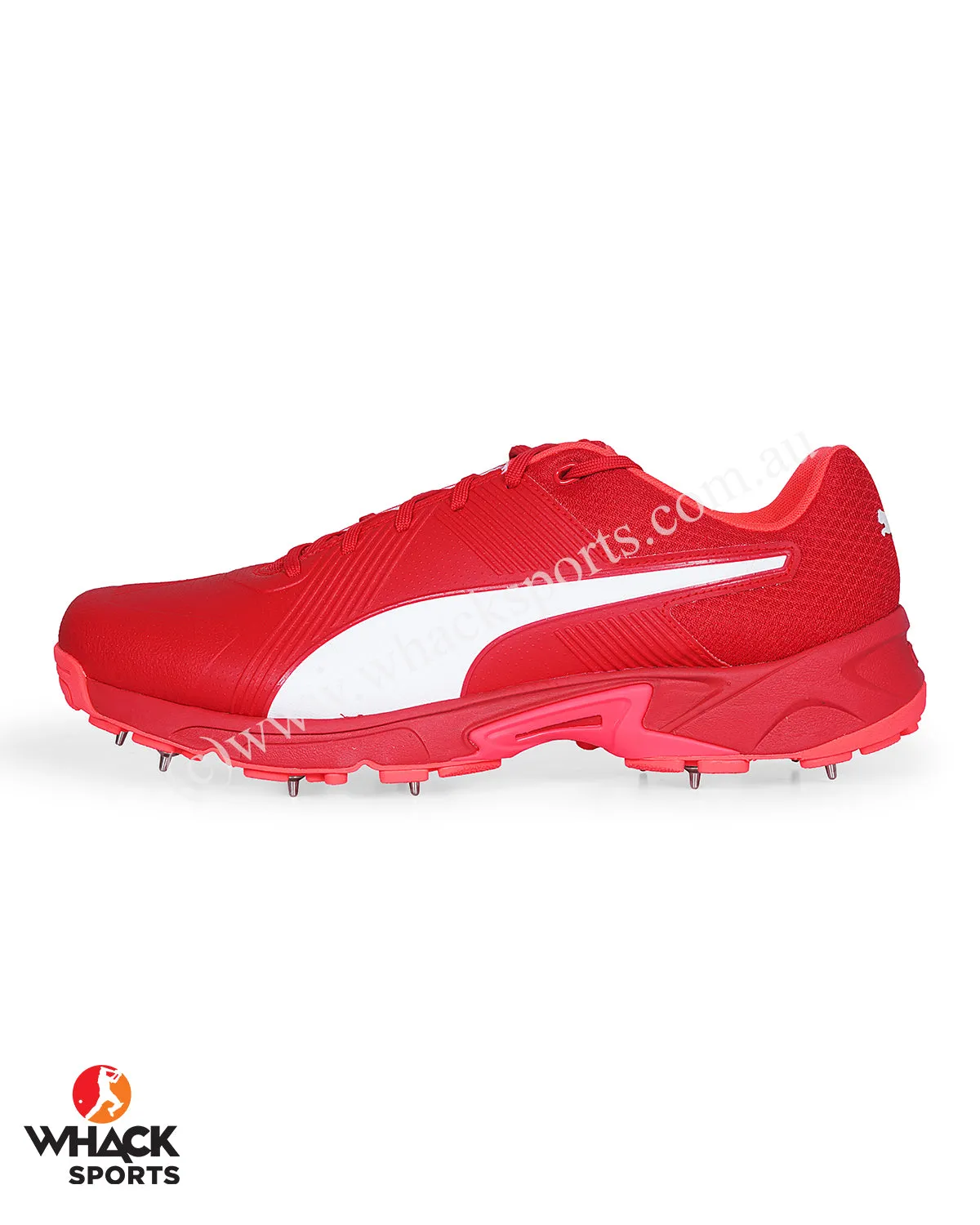 Puma 19.2 Cricket Shoes - Steel Spikes - Urban Red Sunblaze White