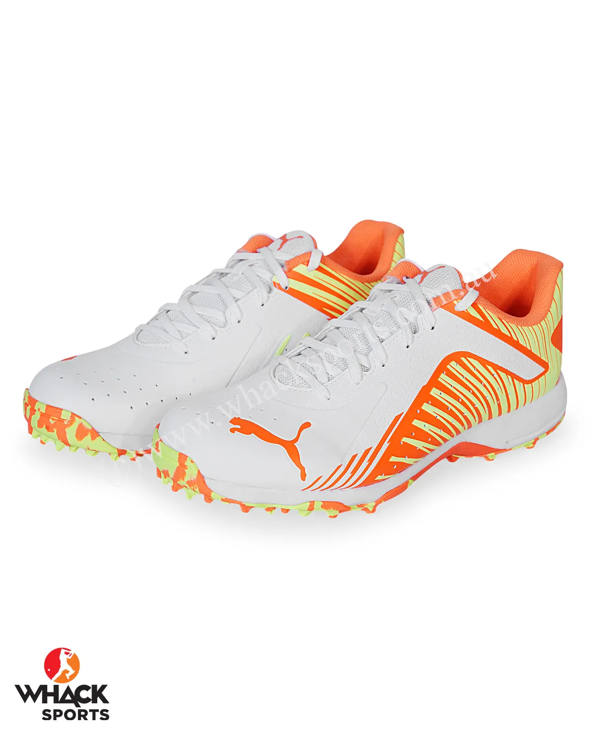 Puma 22 FH - Rubber Cricket Shoes - White Ultra Orange Fast