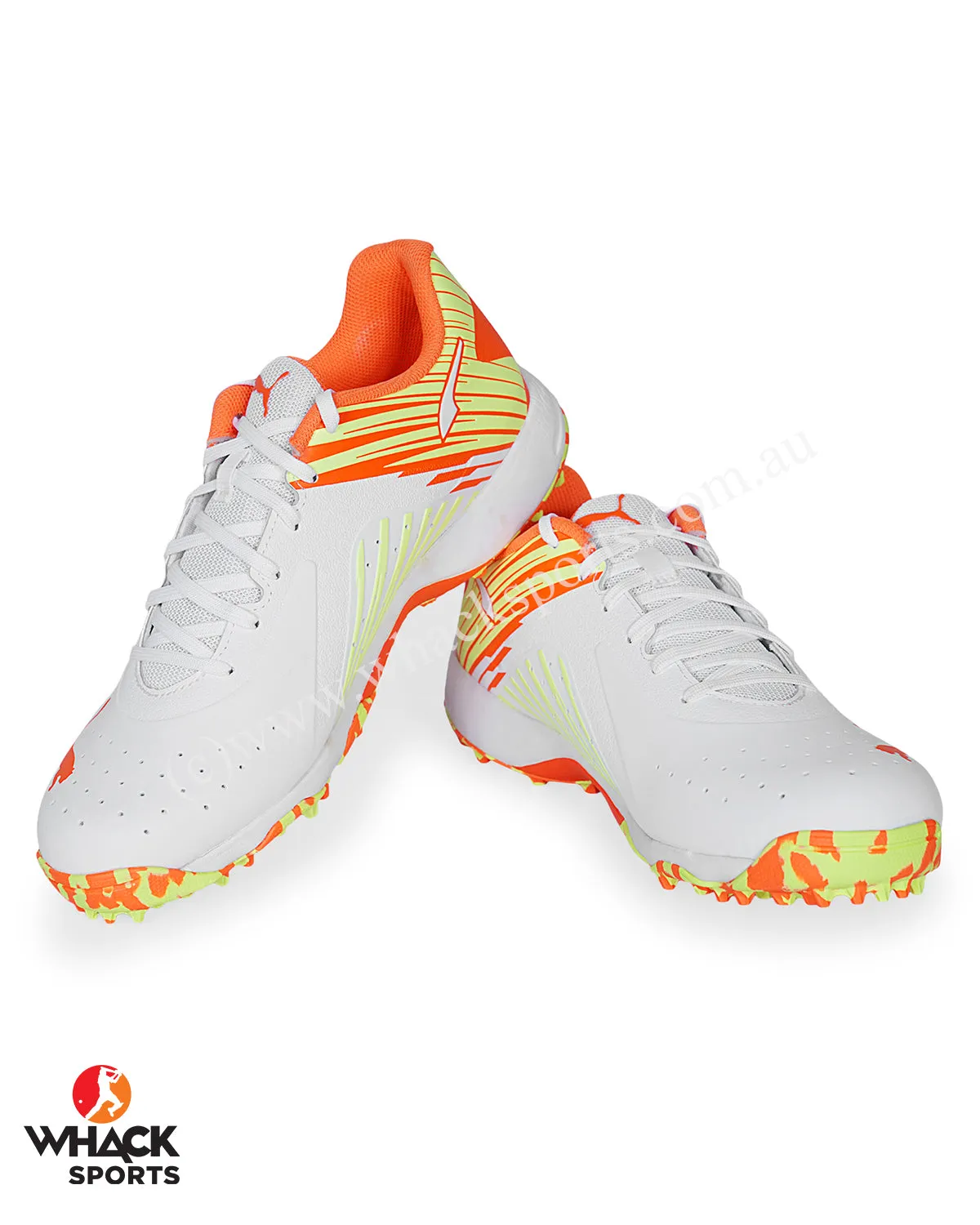 Puma 22 FH - Rubber Cricket Shoes - White Ultra Orange Fast