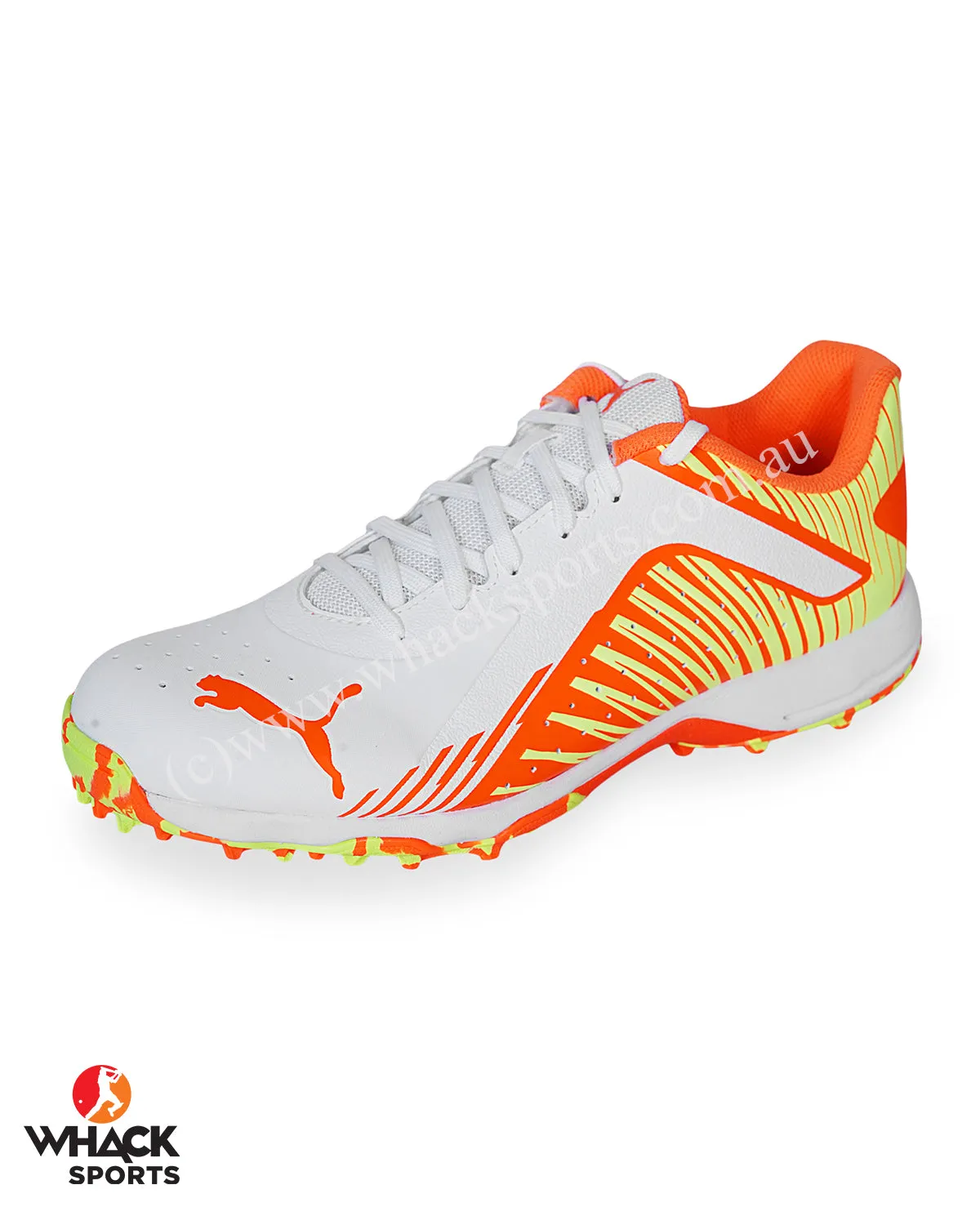 Puma 22 FH - Rubber Cricket Shoes - White Ultra Orange Fast