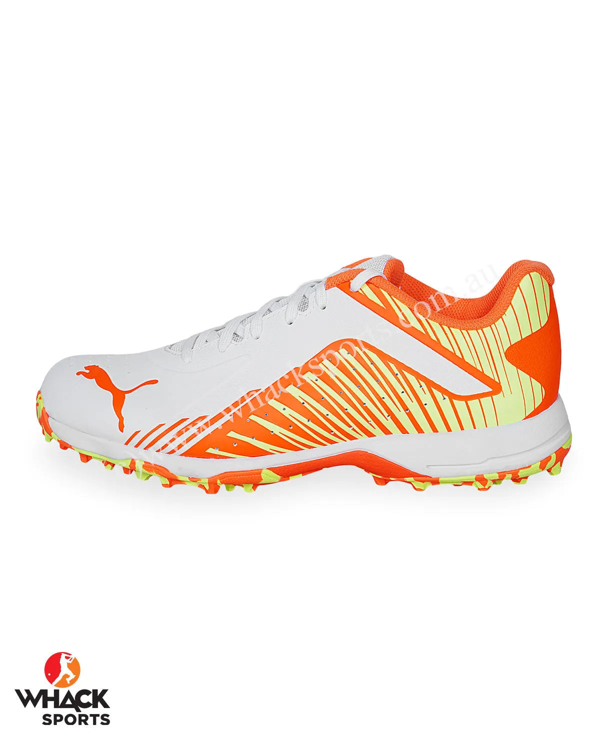 Puma 22 FH - Rubber Cricket Shoes - White Ultra Orange Fast