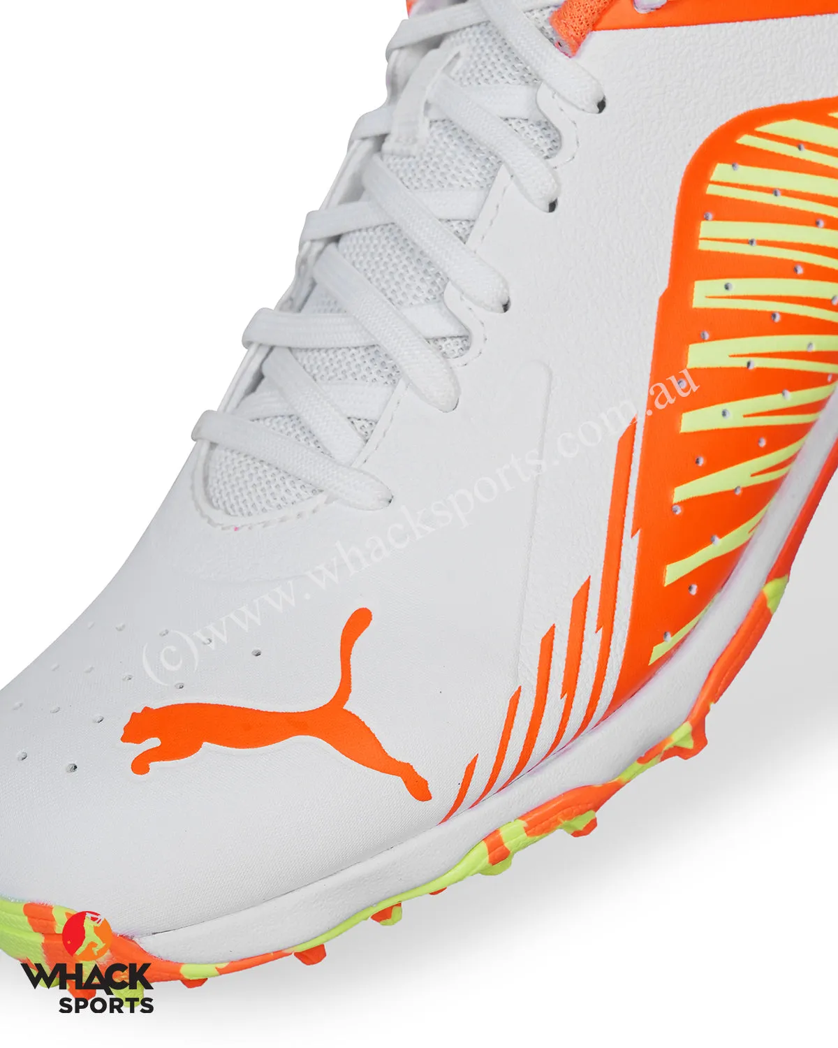 Puma 22 FH - Rubber Cricket Shoes - White Ultra Orange Fast