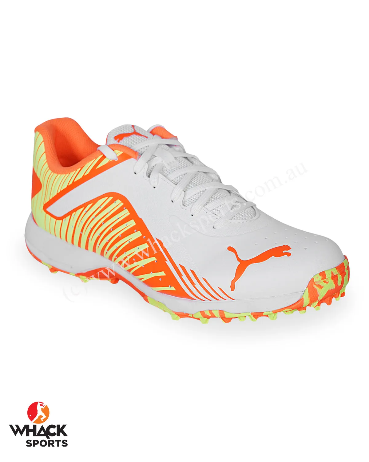 Puma 22 FH - Rubber Cricket Shoes - White Ultra Orange Fast