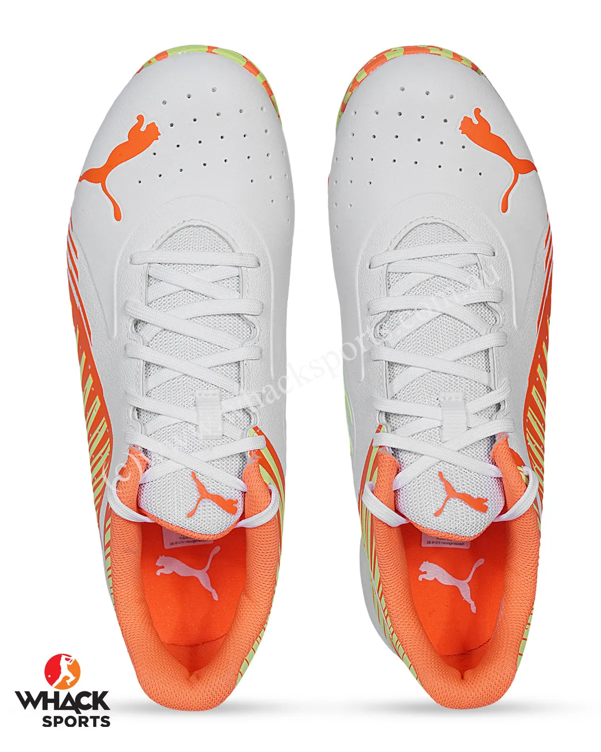 Puma 22 FH - Rubber Cricket Shoes - White Ultra Orange Fast