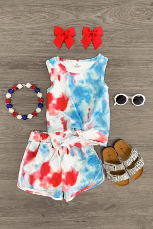 Red White & Blue Tie Dye Short Set