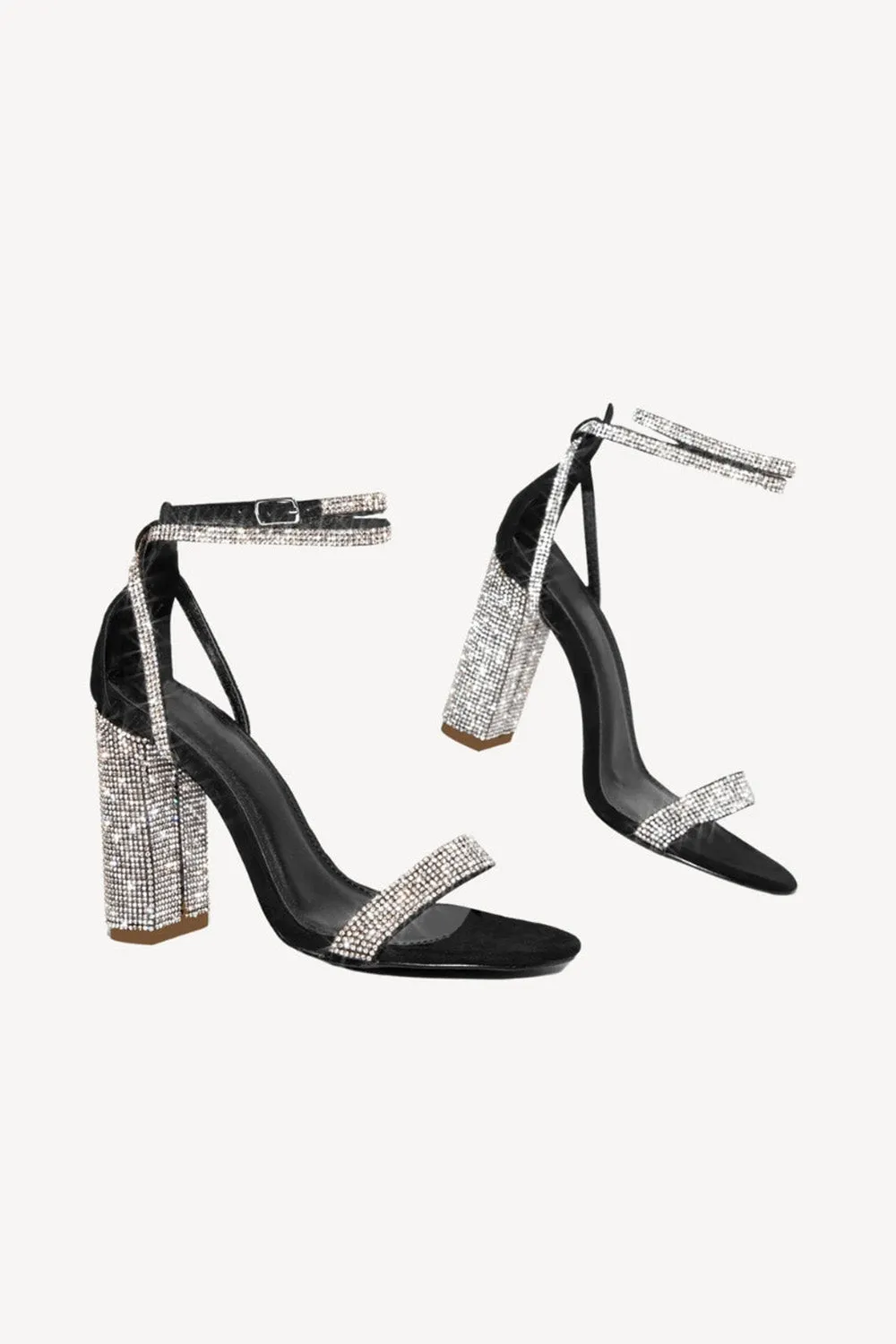 Rhinestone Chunky Heel One Buckle Sexy High Heel Sandals