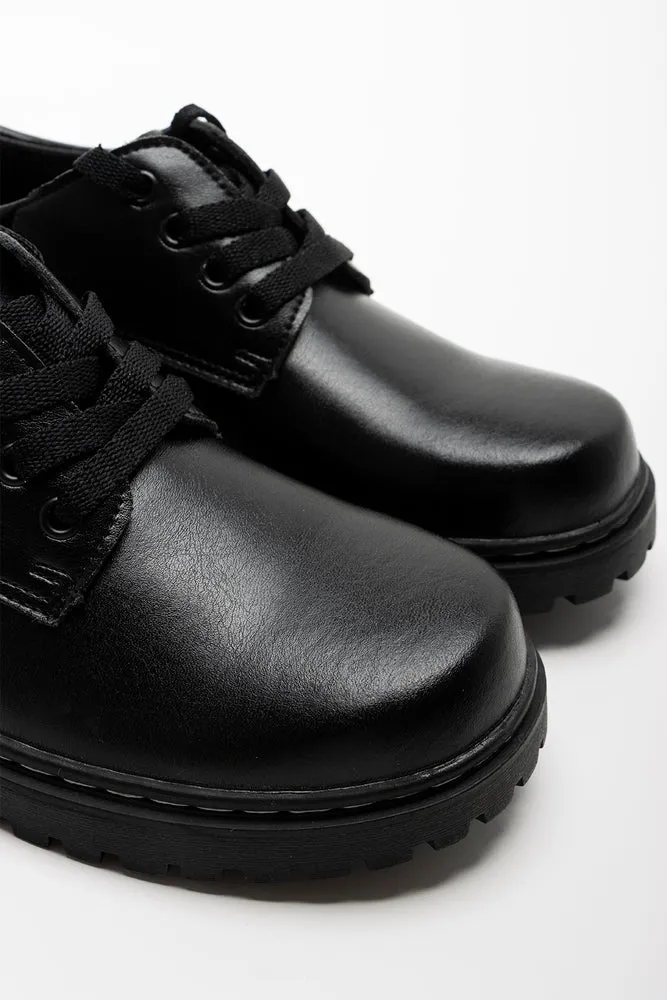 Rugged Leather Boys Shoes Black