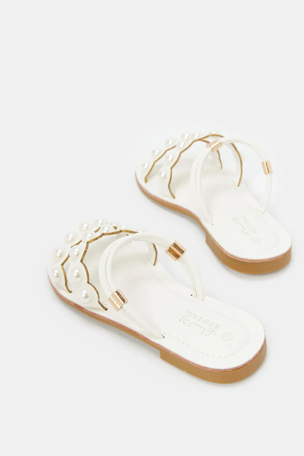 Senior Girls White Pearl Trim Mule Sandal