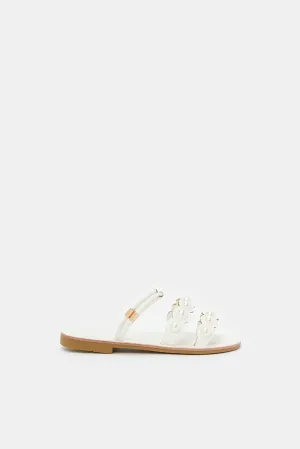 Senior Girls White Pearl Trim Mule Sandal