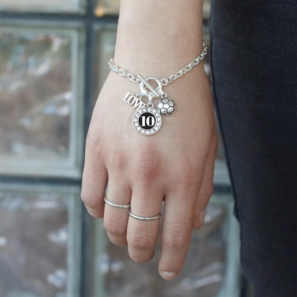 Silver Soccer - Sports Number 10 Circle Charm Toggle Bracelet