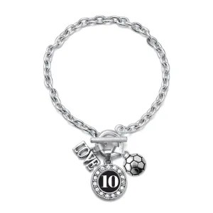 Silver Soccer - Sports Number 10 Circle Charm Toggle Bracelet