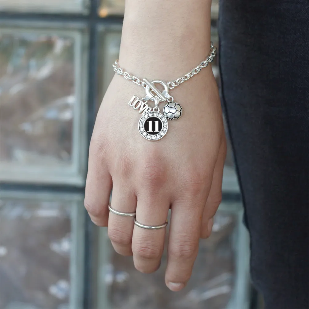 Silver Soccer - Sports Number 11 Circle Charm Toggle Bracelet