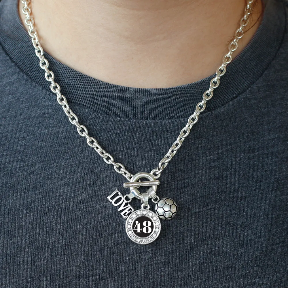 Silver Soccer - Sports Number 48 Circle Charm Toggle Necklace