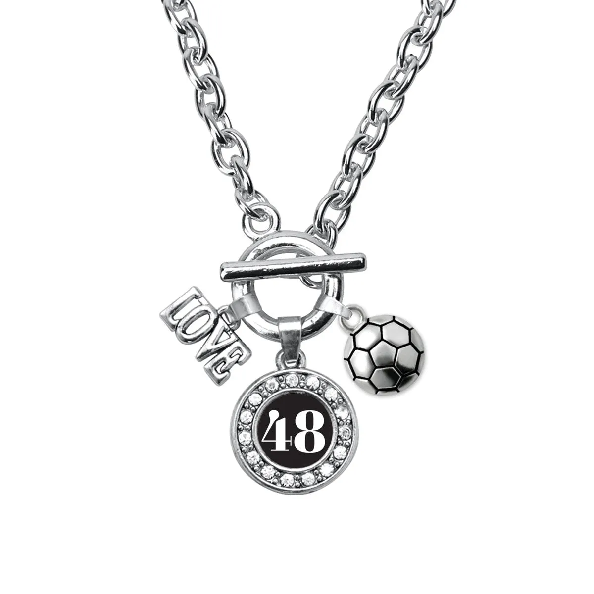 Silver Soccer - Sports Number 48 Circle Charm Toggle Necklace