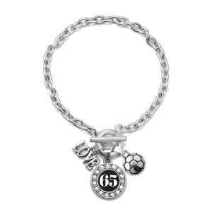 Silver Soccer - Sports Number 65 Circle Charm Toggle Bracelet