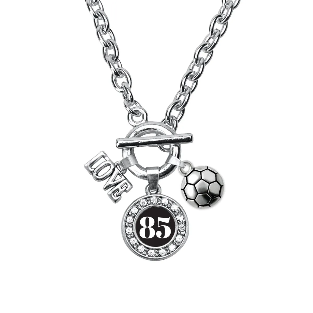 Silver Soccer - Sports Number 85 Circle Charm Toggle Necklace