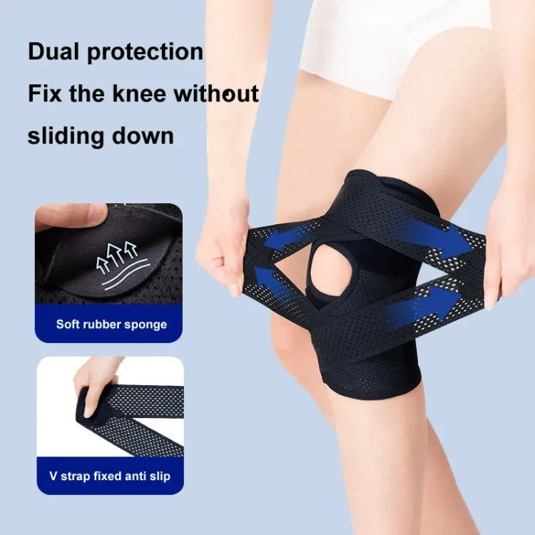 Sixth Generation Breathable Sports Knee Pad Adjustable Outdoor Running Hiking Patella Strap, Size: L(White)