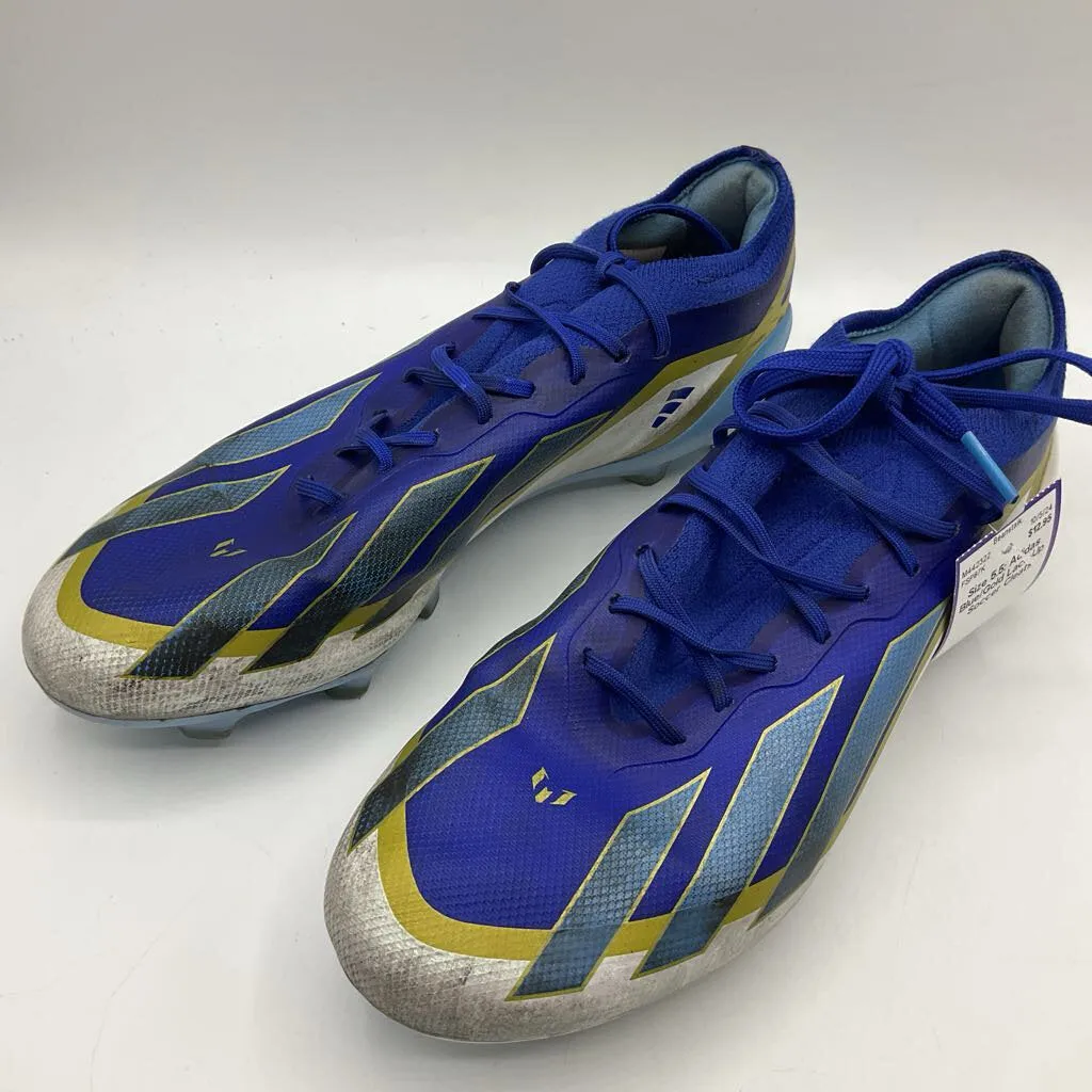 Size 5.5: Adidas Blue/Gold Lace-Up Soccer Cleats