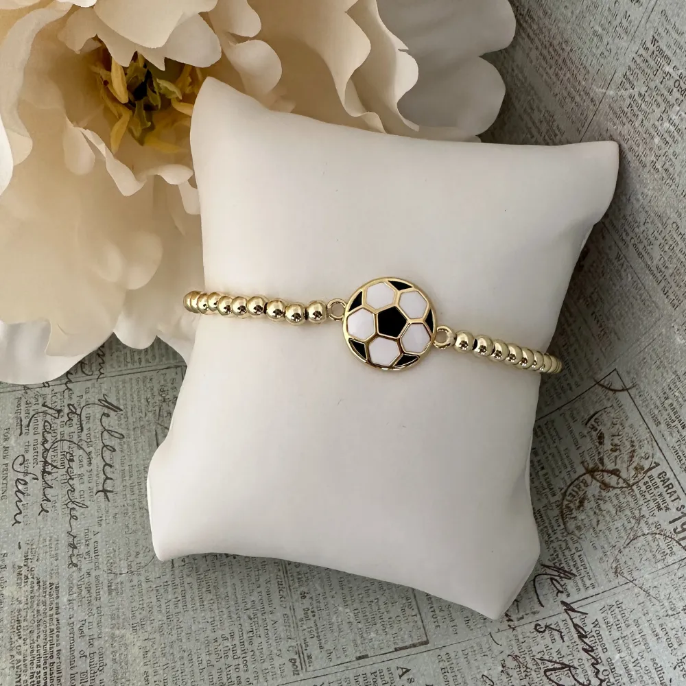 Soccer 14k Gold Beaded Bracelet