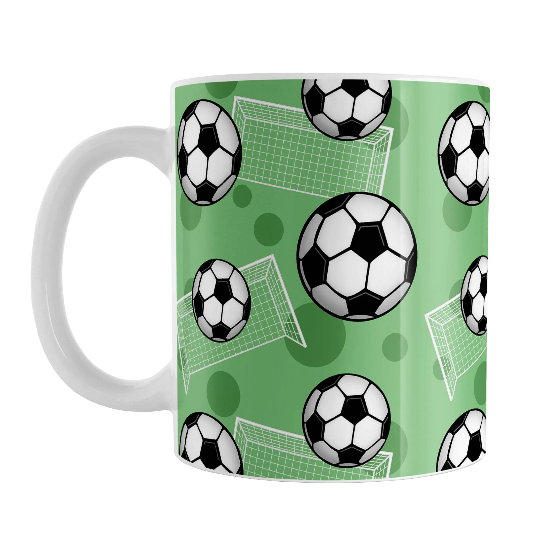 Soccer Ball and Goal Pattern Green Mug